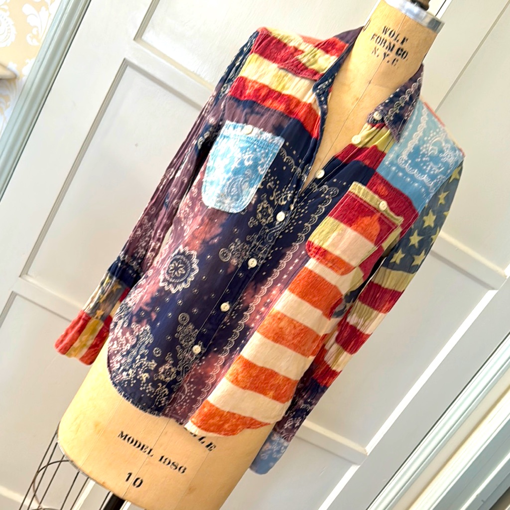 Denim And Supply Ralph Lauren, Large American Flag Buttonup Blouse Stars/Stripes